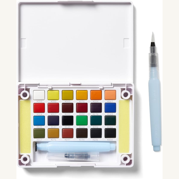 Pan watercolor set with a real brush