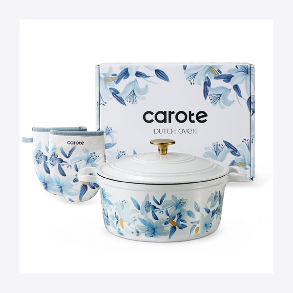 Floral-pattern enameled Dutch oven