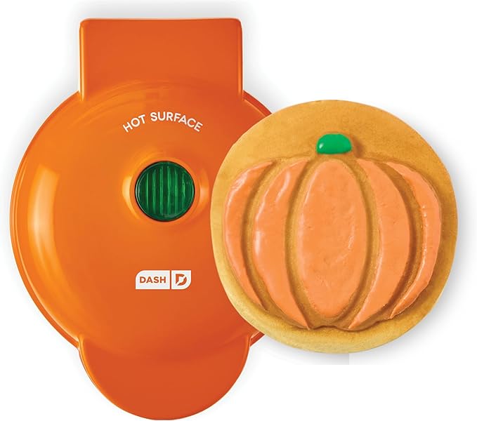 Dash Pumpkin Mini Waffle Maker, 4-Inch Nonstick Cooking Surface, Orange