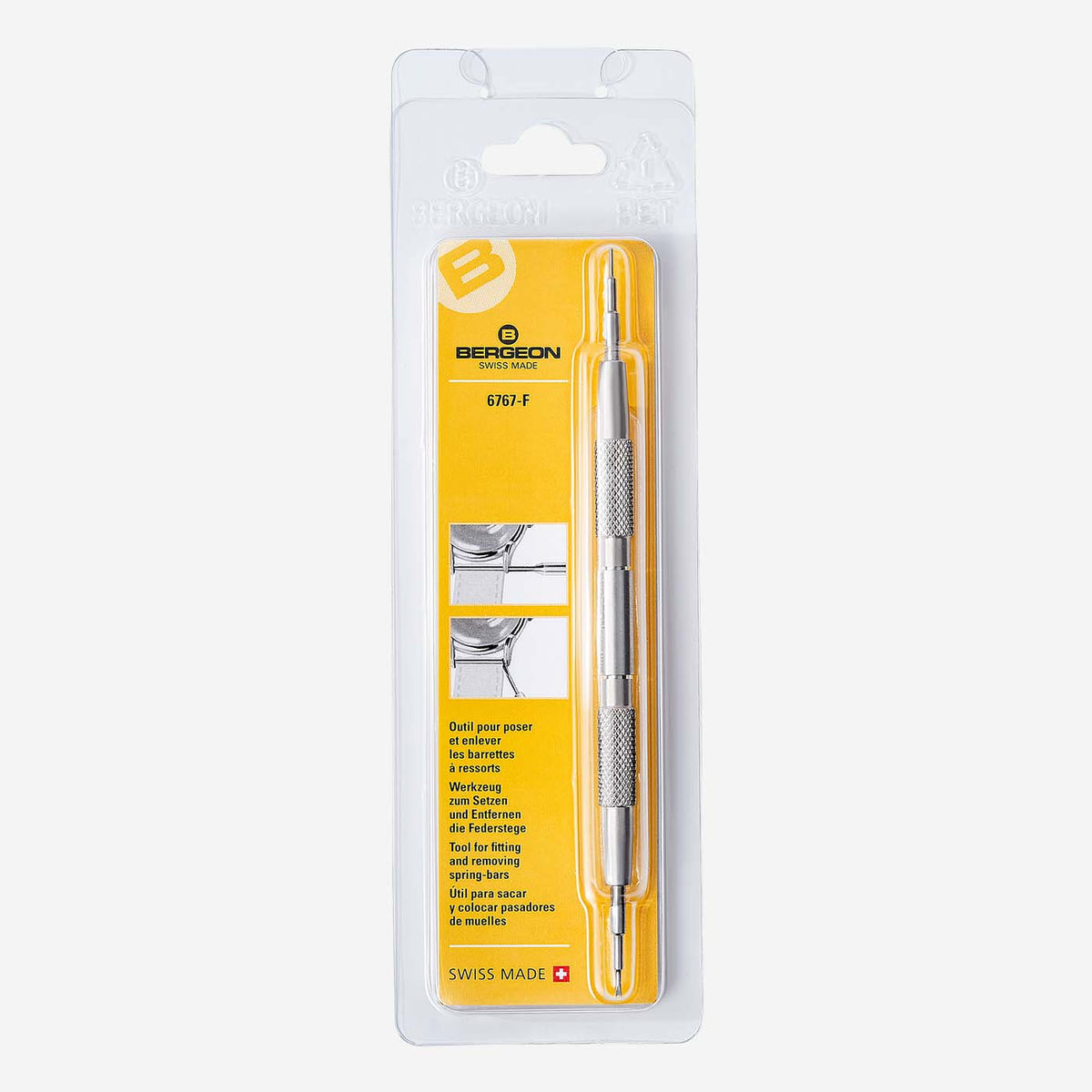 New Package Bergeon 6767-F Watch Spring Bar Tool — Long Stainless Steel Handle With Replaceable Screw