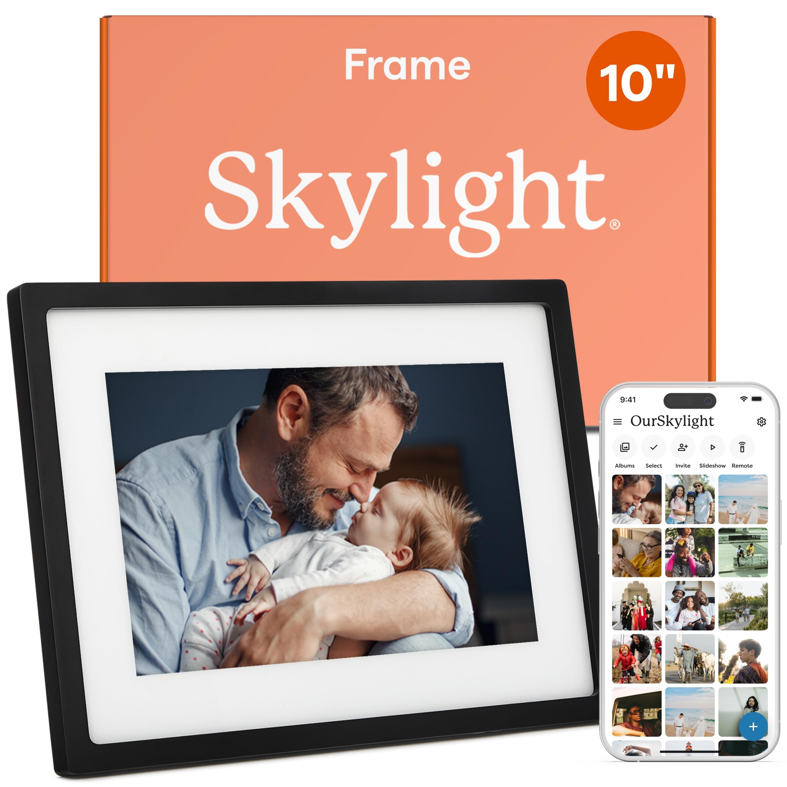 Skylight Digital Picture Frame, Load from Phone Capability, 10" Black