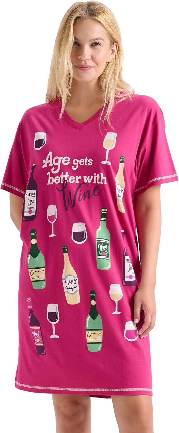 Little Blue House Women’s Nightshirt, Age Gets Better With Wine