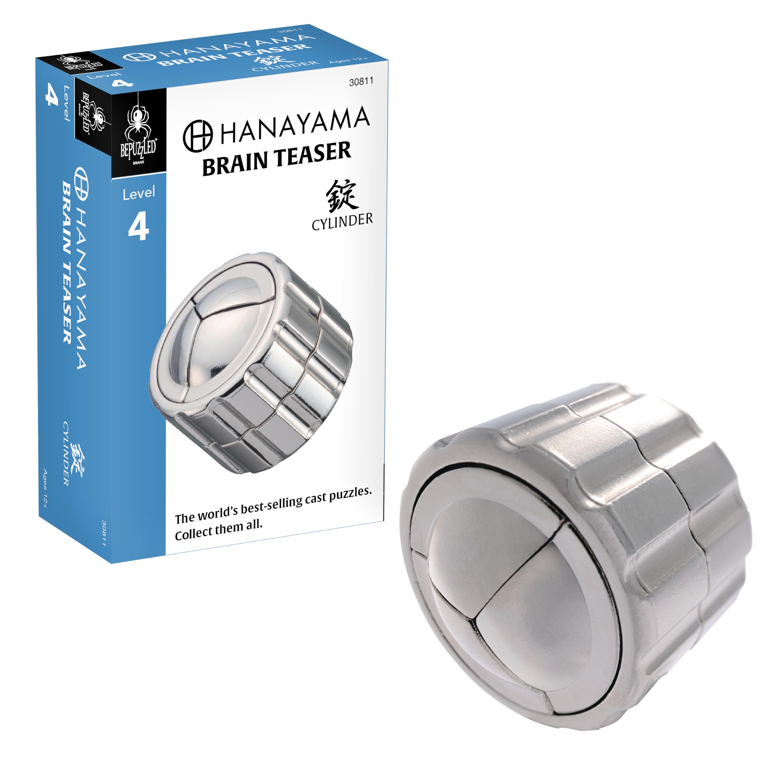 BePuzzled |Cylinder Hanayama Metal Brainteaser Puzzle Mensa Rated Level 4, for Ages 12 and Up
