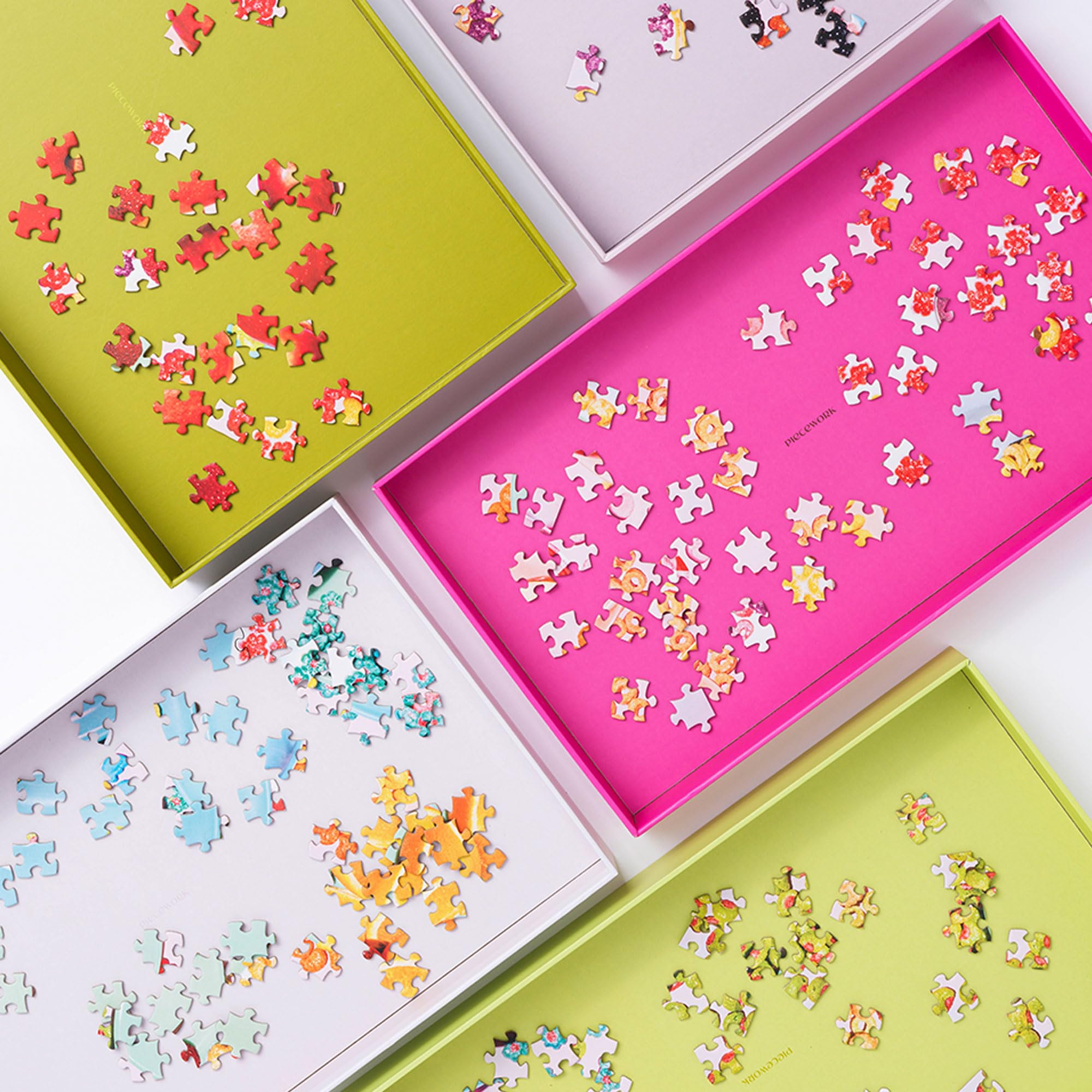 Piecework Puzzles Stackable Sorting Puzzle Trays - 6 Solid Colored Nesting Puzzle Trays with Lid, Portable Jigsaw Puzzle Accessories, Puzzle Gift for Adults - 16.4 x 10 x 2 Inches